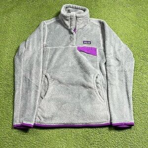 Patagonia Gray and Purple Re-Tool Snap T Fleece Pullover - xs